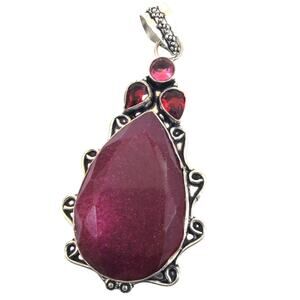 Handmade Sterling Silver Pendant with Faceted Ruby and Garnet Gemstone Accents